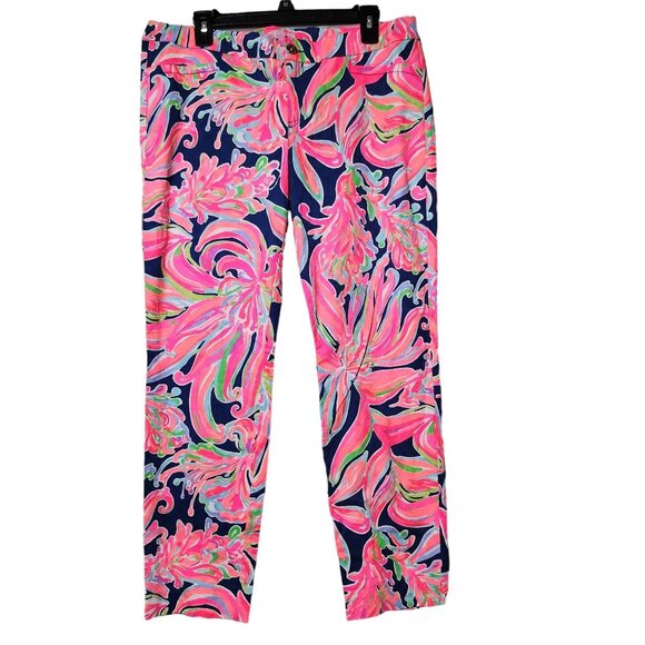 Lilly Pulitzer Colorful in Banana Flambé button/Zipper Chic Eclectic Kelly Pants - Picture 2 of 6